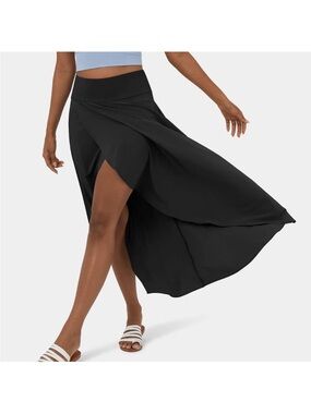 HALARA Black Layered High-Low Wrap Maxi Skirt with shorts
